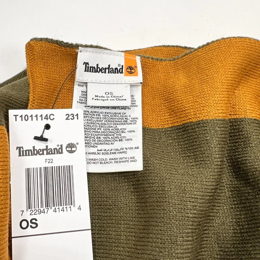 Timberland Beanie Hat Scarf Set Reversible Tan Green One Size Unisex Winter